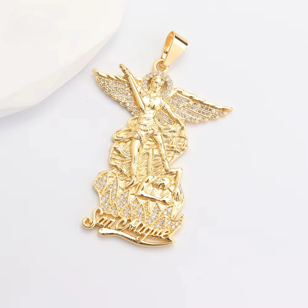 Ruixi Fashion Hot Selling Catholic Religious Jewelry Cadena Gold Plated San Miguel Medal Archangel 14K St. Michael Pendant