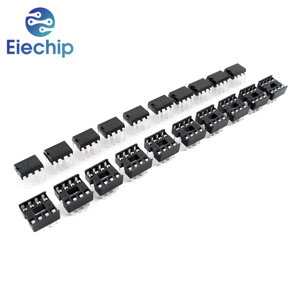 20pcs NE555 IC 555 & 8 Pin DIP Sockets (10 each) ic ne555 and Sockets DIP8 diy for arduino starter kit