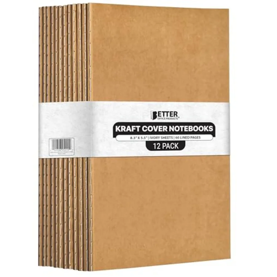 

Kraft Notebooks Lined Paper,,8.3 in x 5.5 in, A5 Size, 60 Lined Ivory Pages, 80 gsm, Soft Cover Composition Notebooks, Stitched