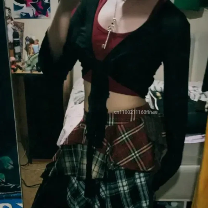 Roupa de dança de rua feminina, saia plissada xadrez retrô de nicho, saia irregular emagrecedora de verão, saia curta, estilo hip-hop casual