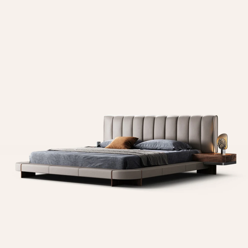 Italian minimalist leather bed villa, luxurious whole house customization, modern light luxury, deluxe master bedroom king bed