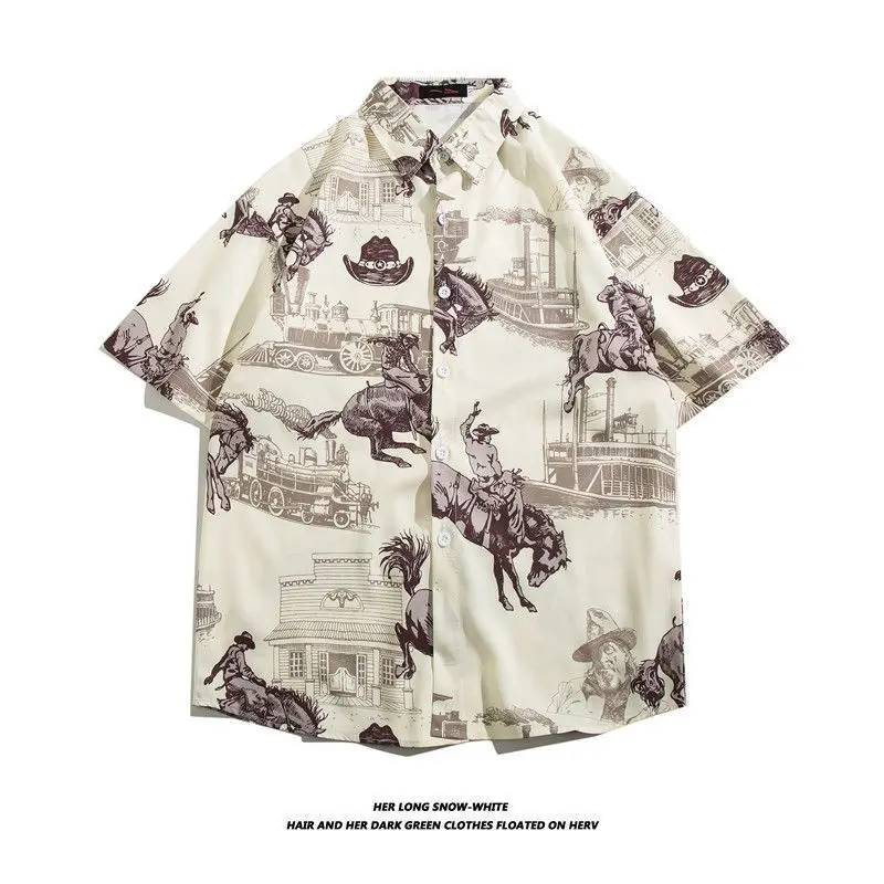 2026 Hot Selling Hawaiian Short Sleeved Shirt Retro Casual Fashion Loose Couple Beach Shirt Unlined Single Item Shirt Top