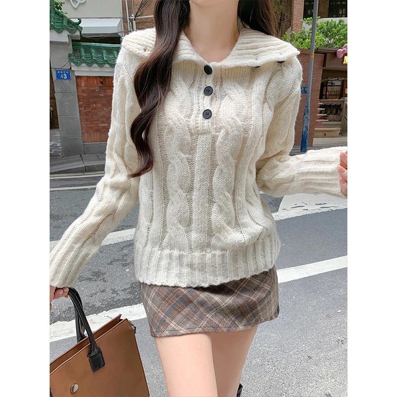 

Модный вязаный свитер с воротником для похудения, осень-зима, Новое поступление, женская одежда, трикотаж для поездок на работу