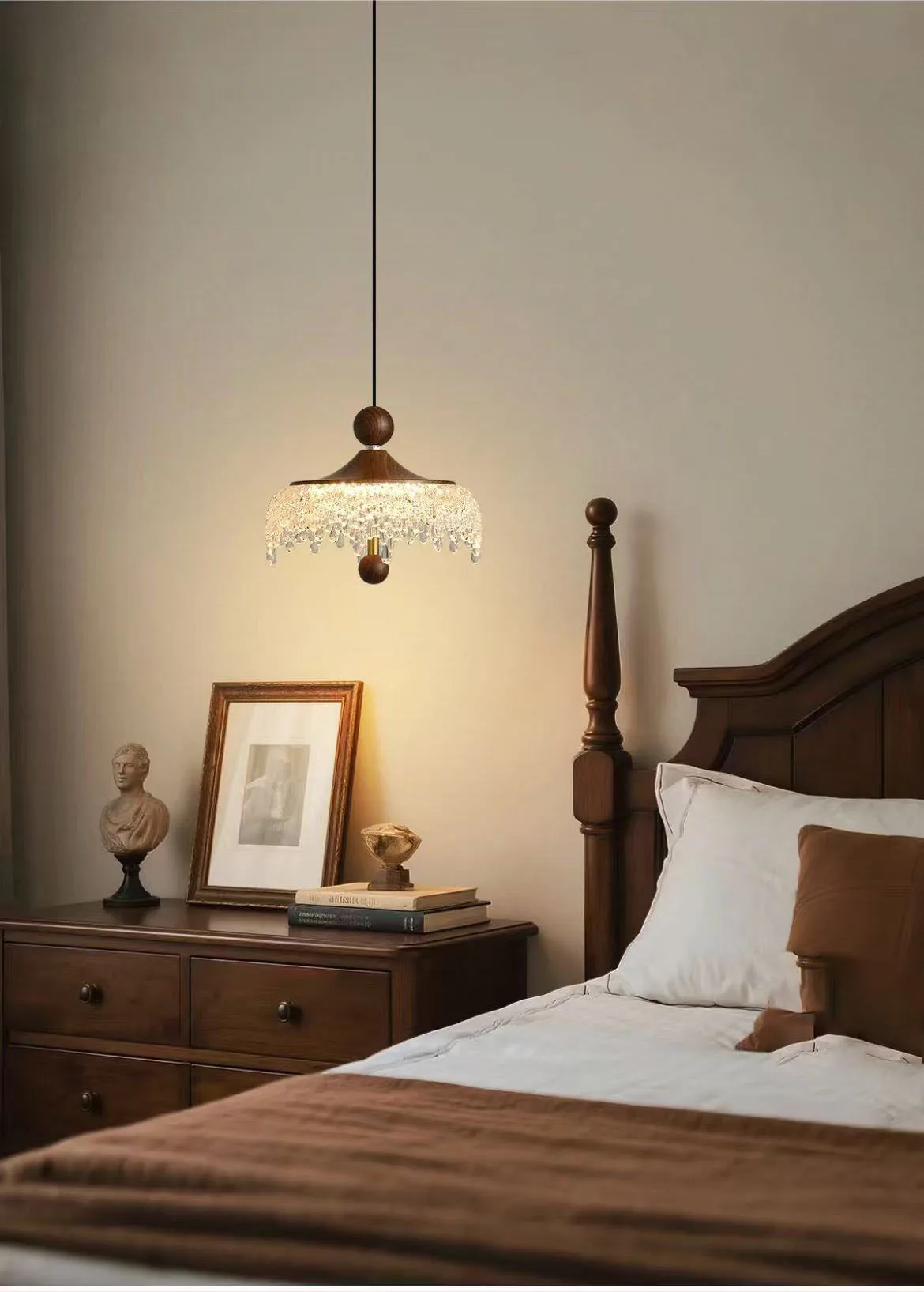 

French Cream 3-Light Water Drop Linear Pendant Light, Vintage Mid-Century Ambient Lamp