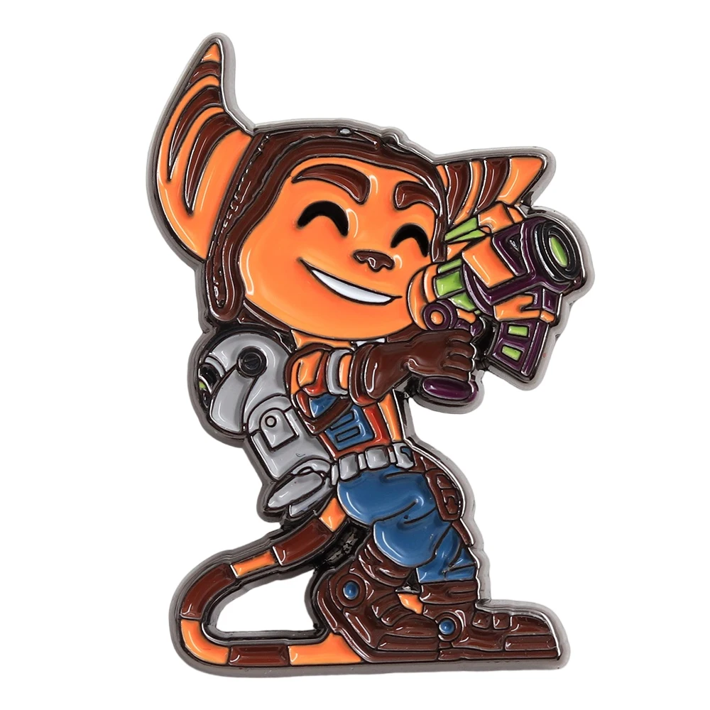 Cartoon-Spielcharakter-Abzeichen Ratchet & Clank Emaille-Anstecknadel Kreative Tier-Anstecknadel Modischer Kragen-Schmuck Abzeichen-Dekoration Geschenk – Detail 1