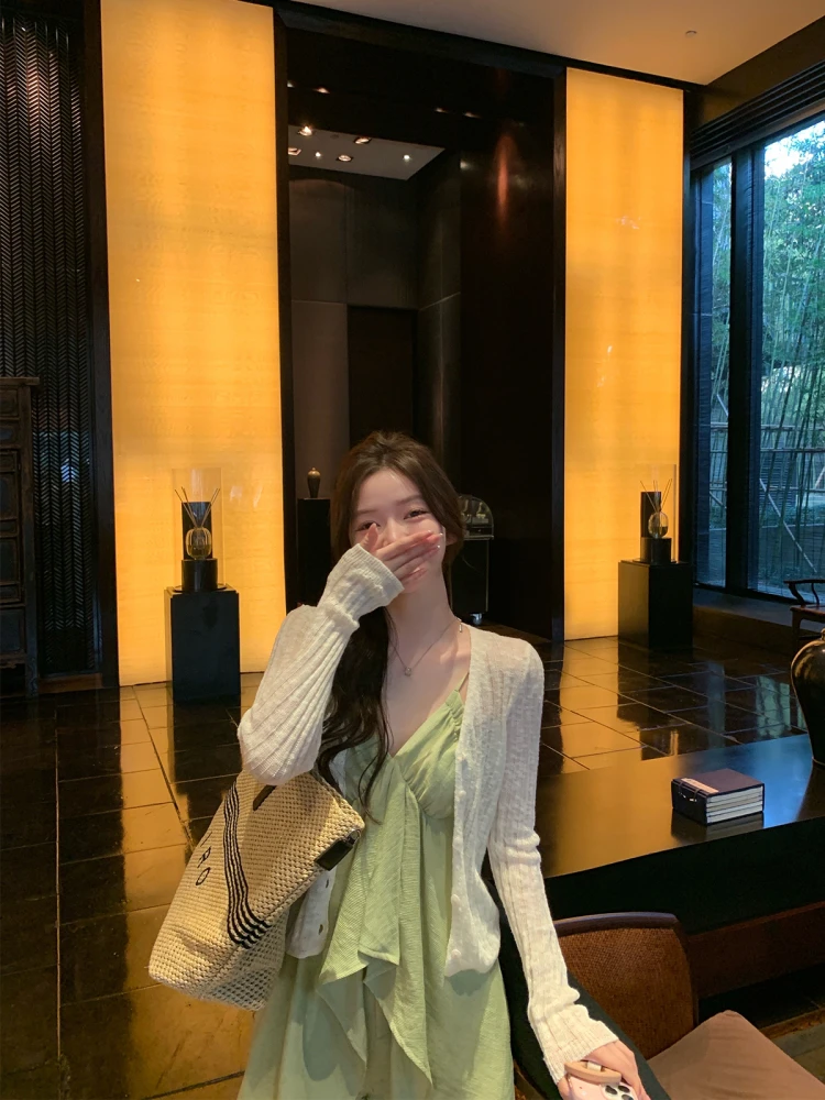 

Женский вязаный кардиган Chen Jin NNS Daily Light Oxygen с V-образным вырезом, фактурными полосками, для повседневной носки