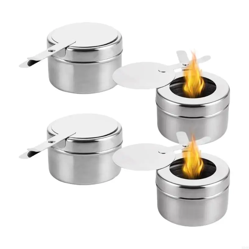 

4Pcs Stainless Steel Burners Portable Gel Burners Container Heat Resistant Heaters with Lid For Outdoor Cooking B03E