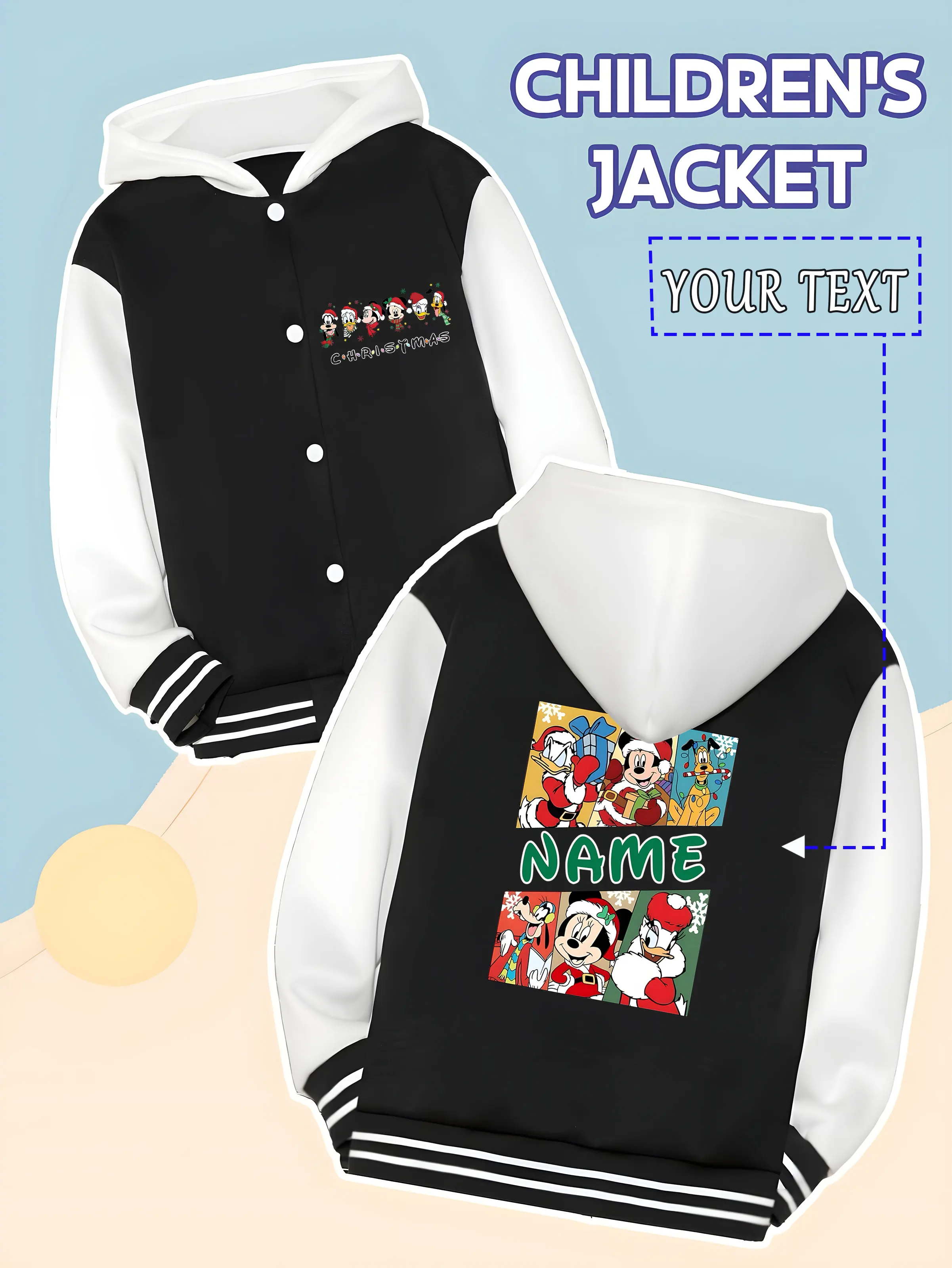 

Disney Christmas Character Puzzle Baseball Jacket for Kids - Colorful Christmas puzzle pieces, perfect for school and hol