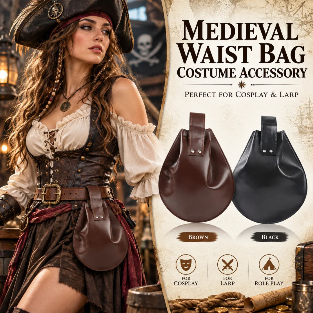 Halloween Medieval Drawstring Waist Pouch Vintage Suede Belt Bag LARP Cosplay Party Dress-up Costume Accessory