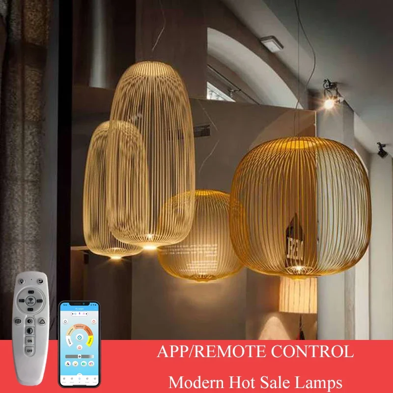 Remote Foscarini Spokes 1/2 Chandeliers Lighting Modern Triac Dimmable LED Pendant Lamp Bird Cage lustre Hanging Light Fixtures