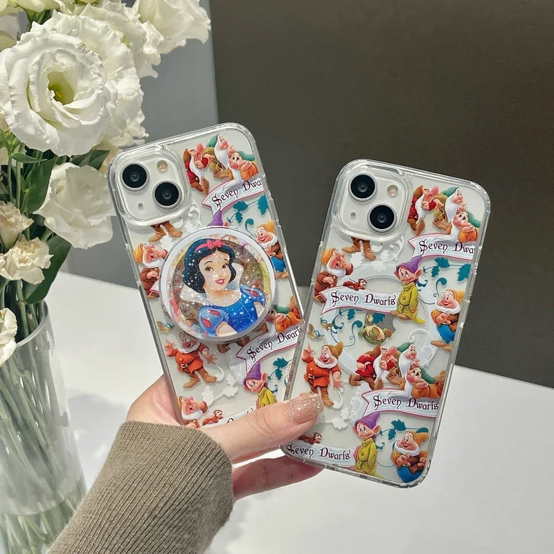 Disney Snow White Princess Magnetic Bracket Magsafe Wireless Charge Phone Case For iPhone 15 14 13 12 11 Pro Max Clear Cover