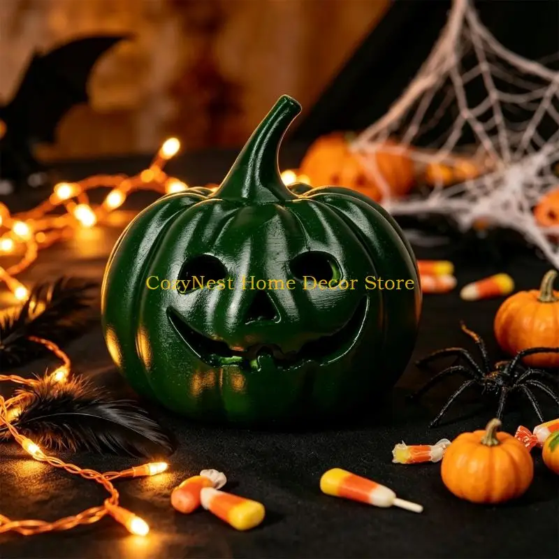92MF Halloween Home Piece with Pumpkin Shape and Soft Light, Detailed Figure for Shelf Use, Entry Table, Office Display and