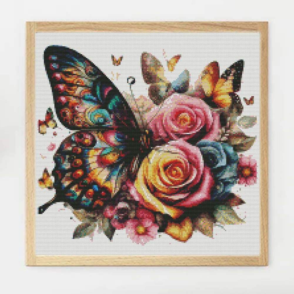 لوازم التطريز على شكل فراشة من مومورت، قماش مطبوع على شكل حيوانات، 11 قيراط، يمكنك صنعها بنفسك، غرز متقاطعة، تطريز على شكل زهرة الورد، حرف يدوية #1