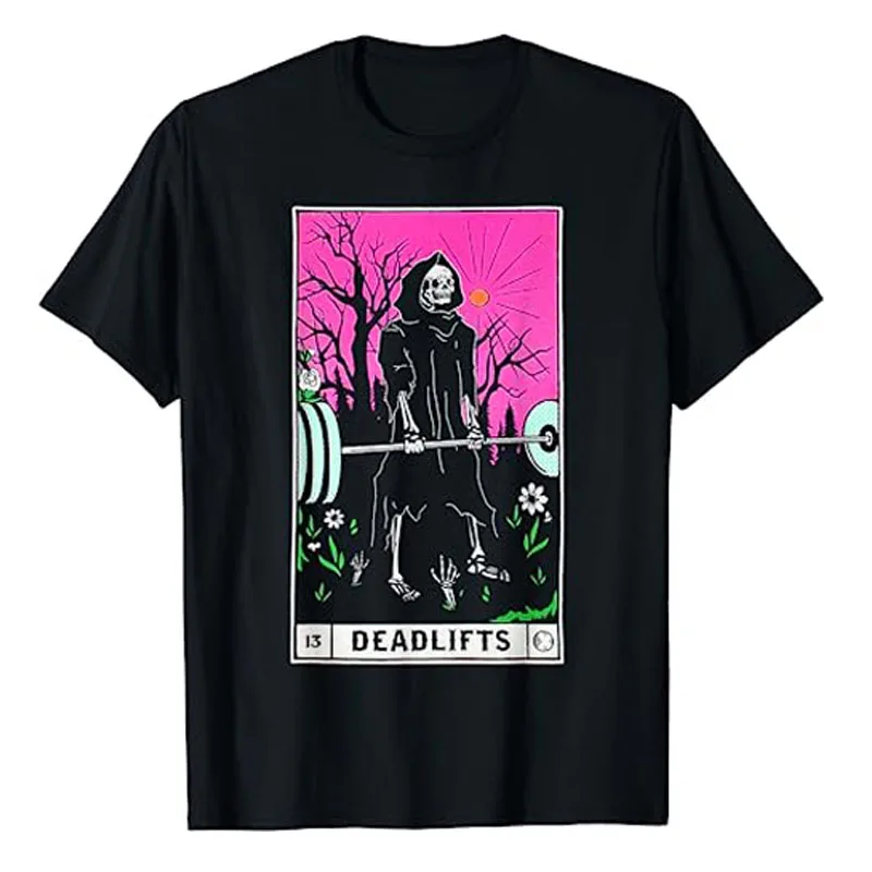 

Tarot Card Funny Gym Deadlifts Workout Occult Reading Reader T-Shirt Funny Ghost Fitness Physical Exercise Graphic Tee Tops Gift