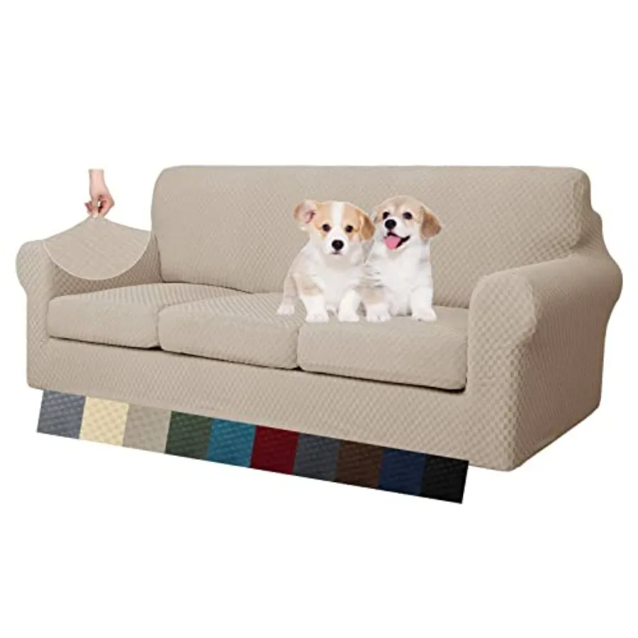 

4 Pcs Couch Covers for 3 Cushion Couch Super Stretch Non Slip Couch Cover for Dogs Pet Friendly Elastic Jacquard Furniture Prot