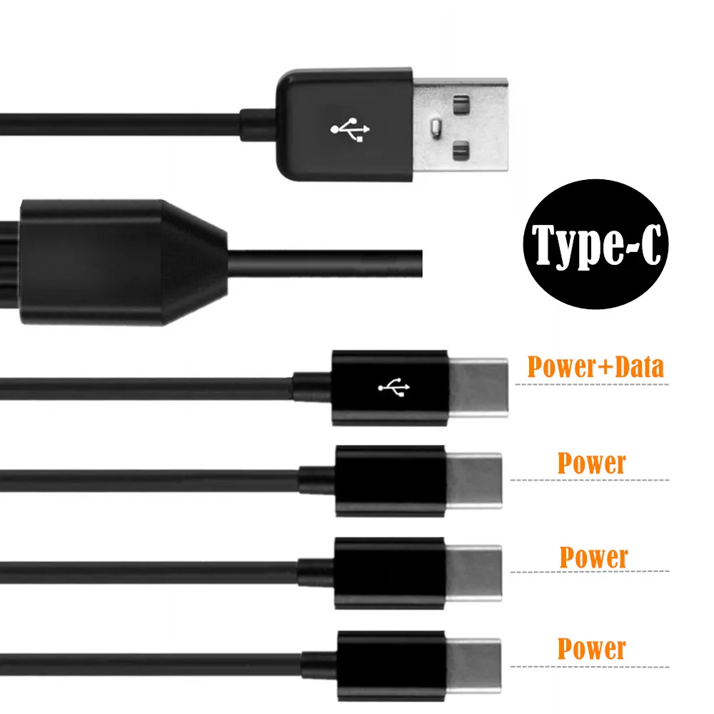 4 in 1 Multi USB A to Four Type C Charging Cable Multi-head Splitter Cord Simultaneous Charge 4PCS USB-C Devices 1.5M