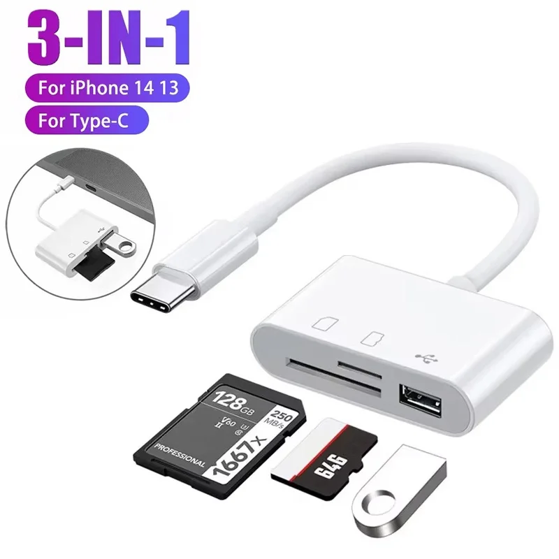 3 In 1 Type C to USB A Adapter TF Micro SD USB 2.0 Card Reader USB-C Memory Card Adapter For Macbook Huawei Tablet Laptop Phone