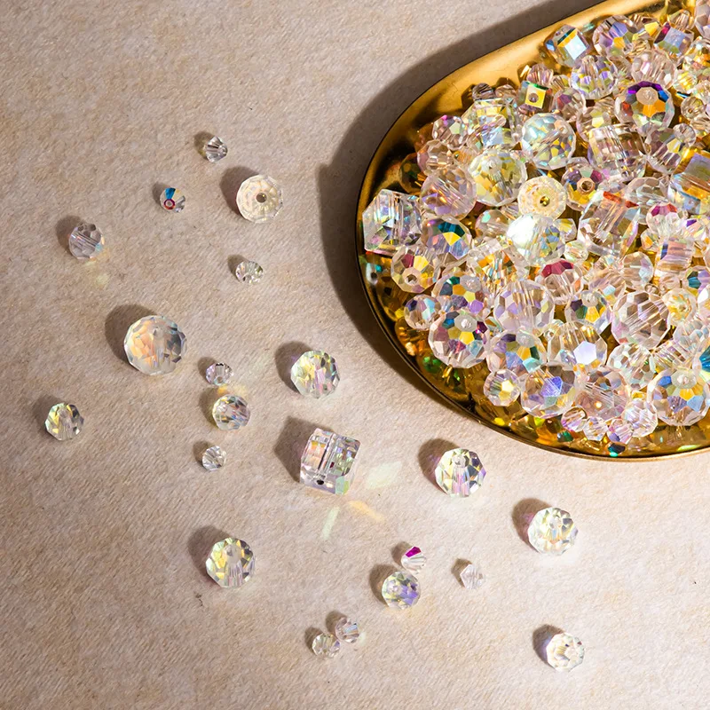 500pcs Beads&Bead Assortments Mixed Glass Loose Beads in Various Sizes and Shapes, Including Oval, Square, Teardrop, and Round.