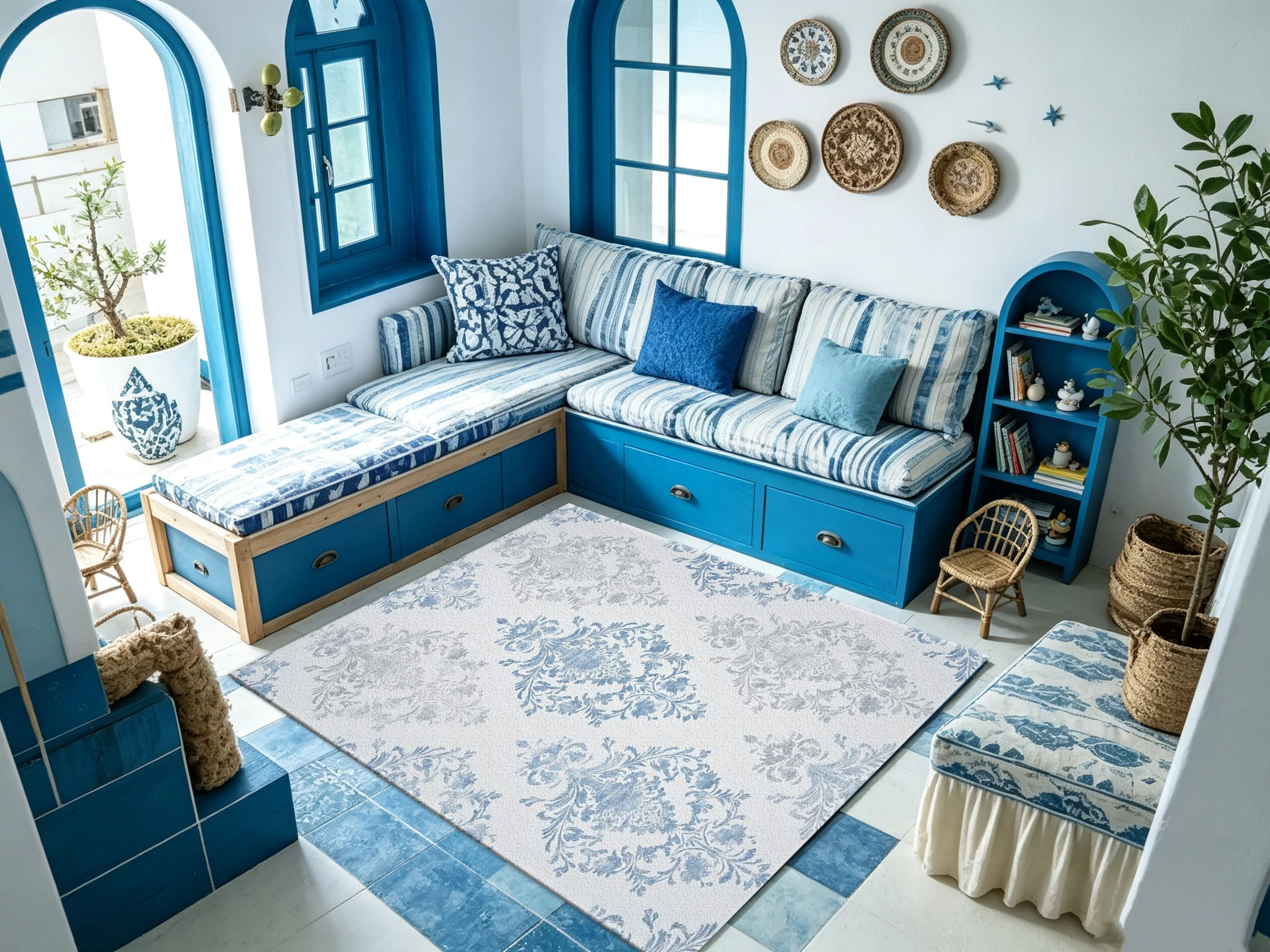 Blue Brocade Pattern Carpet Flooring Classic European Style Home Interior Floor Carpet