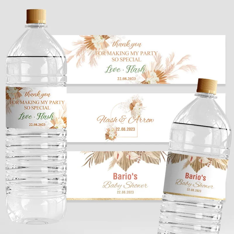 Water Bottle Stickers Pampas Vase Labels Birthday party Baby Shower Custom  Anniversary Wedding Wedding Bridal Name Stickers