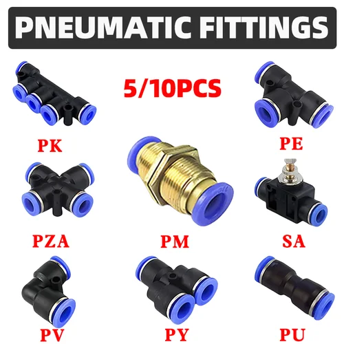 5 uds accesorios neumáticos conector rápido conectores de tubo de aire plástico PU PY 4mm 6mm 8mm 10mm 12mm accesorio de manguera de aire