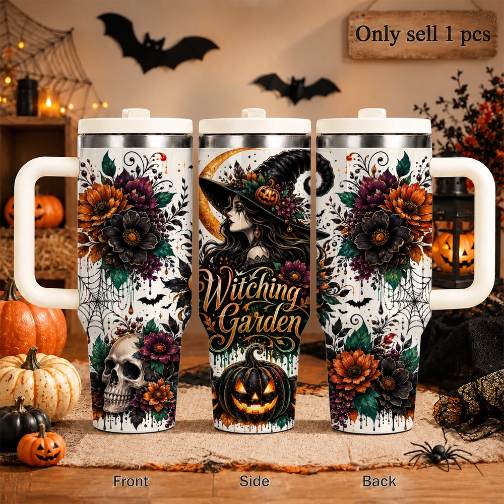 Halloween Witch Vacuum Flasks 40oz Leakproof Insulated Tumbler with Handle Straw Lid, Stainless Steel Travel Cup