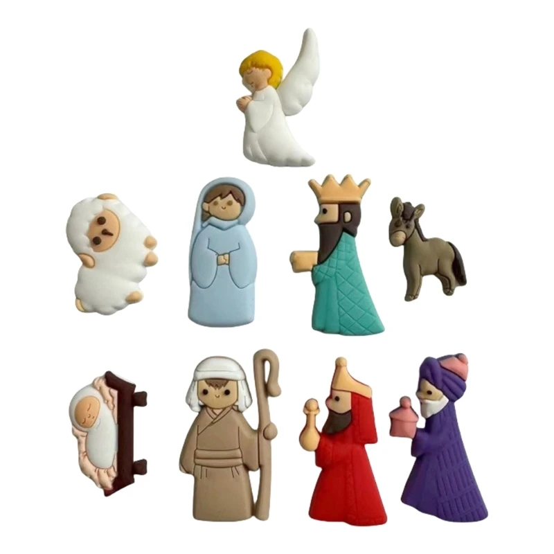 9Pcs Nativity Scene Accessories Christmas PVC Adornments Flatback Embellishment Charm DIY Decorative Handmade Crafts