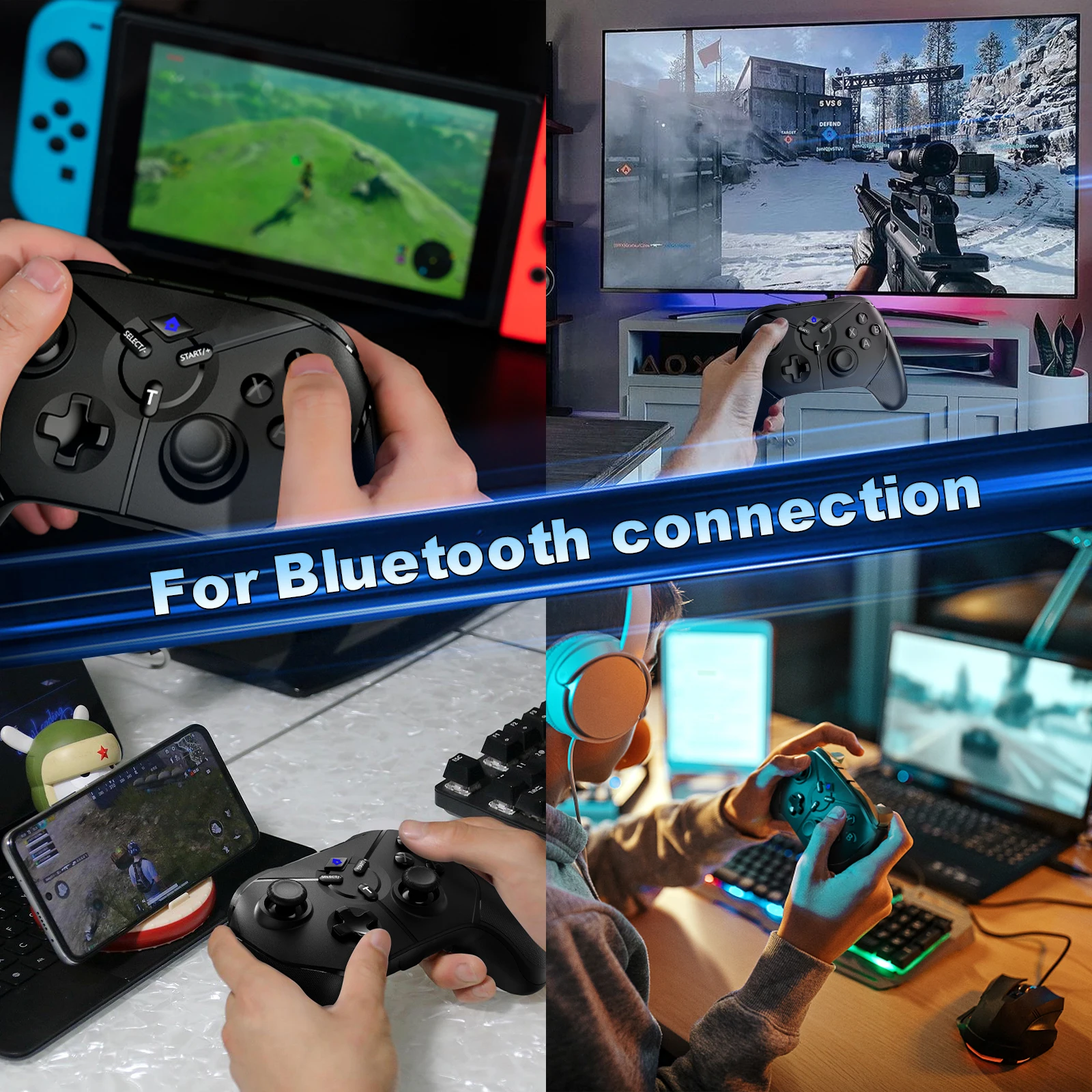 สำหรับสวิตช์/พีซี/ไอน้ำ/PS3/กล่องทีวีแอนดรอยด์ตัวควบคุมไร้สายบลูทูธเกมแท็บเล็ตโทรได้อัจฉริยะจอยสติ๊ก