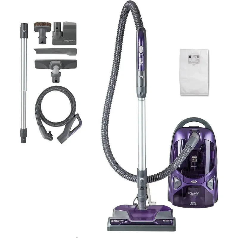 600 Series Friendly Lightweight Bagged Canister Vacuum with Pet PowerMate, Pop-N-Go Brush, 2 Motors, HEPA Filter, Aluminum