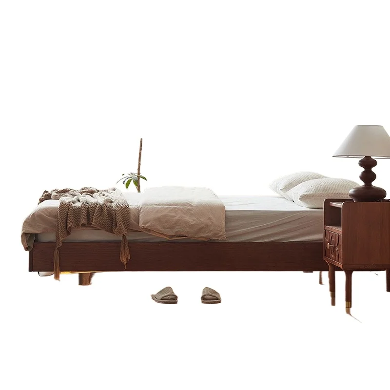 

Nordic solid wood be d minimalist modern no bedside Japanese log tatami small apartment suspended b ed