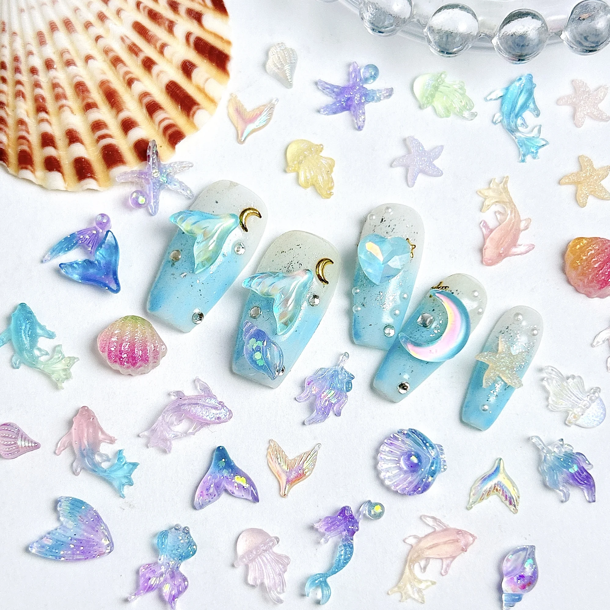 50PCS 3D Conch Shell Nail Charms Colorful Jellyfish Ocean Resin Nail Art Translucent DIY Simulated Shell Manicure Decorations image 5