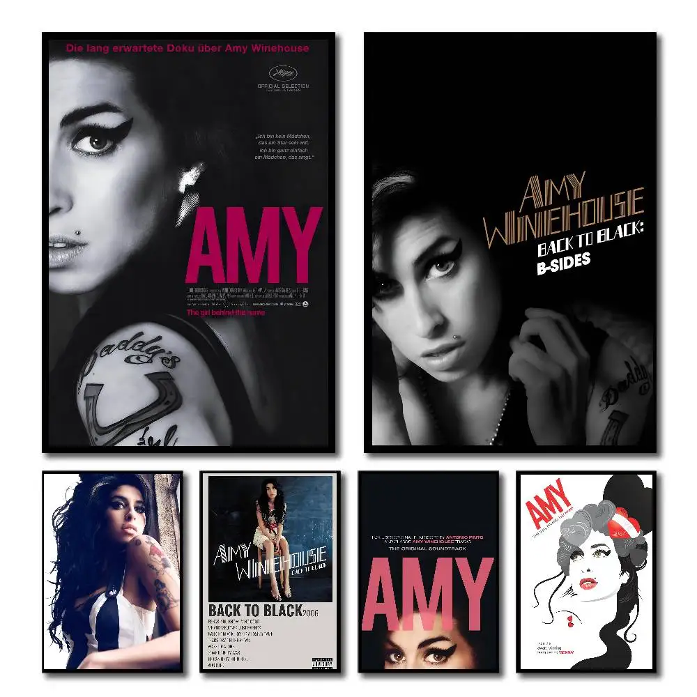Famous Music Singer Amy Winehouse Poster Self-adhesive Art Room Entrance Restaurant Wall Decor Art Painting