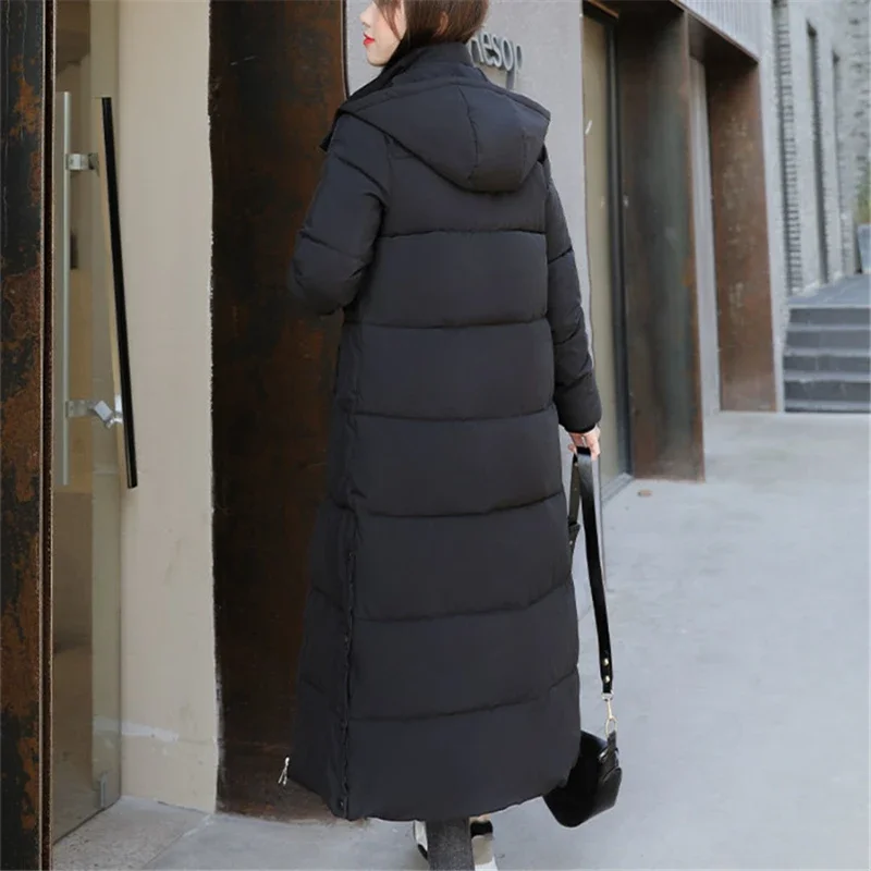 New Loose Cotton Padded Chaqueta Winter Hooded Long Parkas Women Down Cotton Snow Wear Overcoat Thicken Warm Side Split Jackets