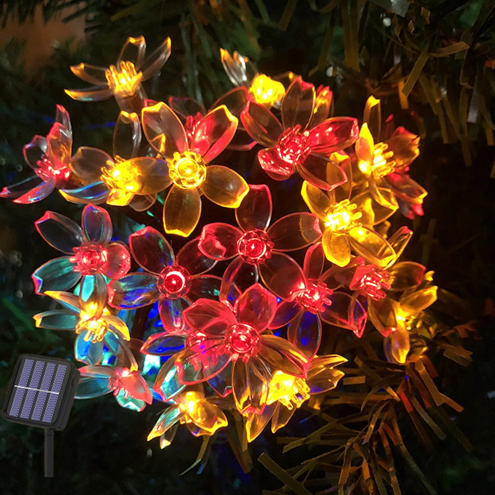 

Solar Garlands light 5m 7m 12m Peach Flower Solar Lamp Power LED String Fairy Lights 6V Garden Christmas Decor For Outdoor