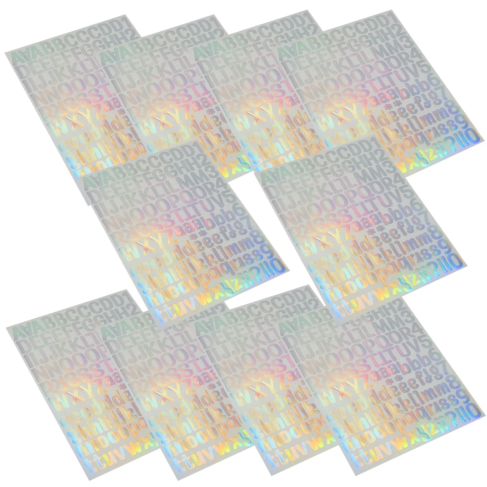 10Sheets Laser Alphabet Stickers Self Adhesive Vinyl Waterproof Removable Letter Decals for Home Office Labeling
