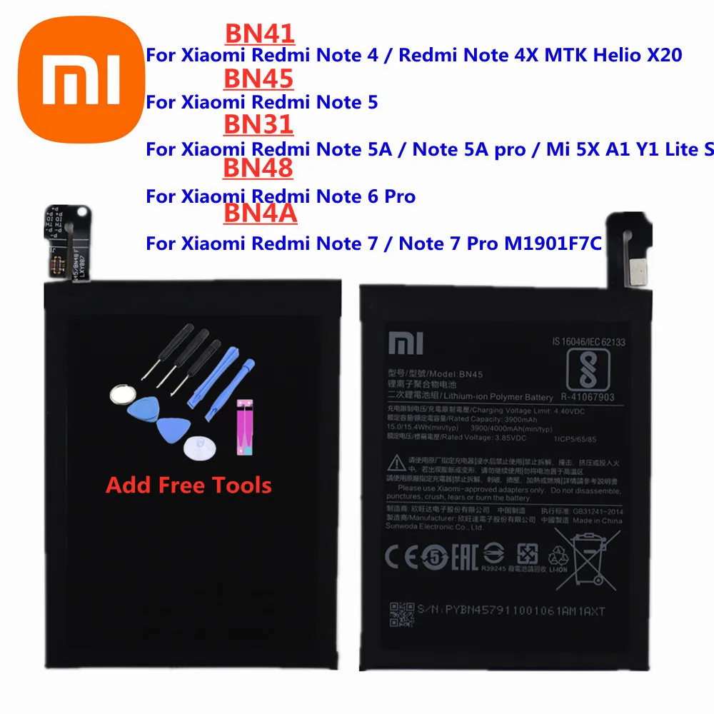 

2025 Years BN31 BN41 BN45 BN48 BN4A Original Battery For Xiaomi Redmi Note 7 6 5 5A Pro 4 4X Mi 5X A1 Y1 Lite S2 Phone Batteries