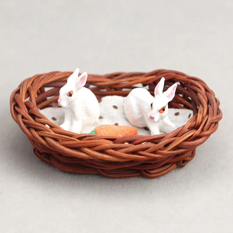 Clapier de lapin Miniature en osier pour maison de poupée, échelle 1:12, avec décoration de carottes, ornements de jardin extérieur