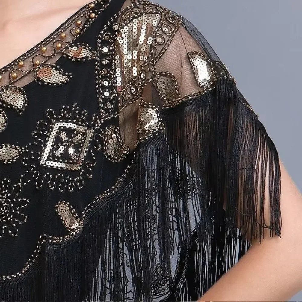 New Mesh Wrap Sequined Shawl With Tassel Cloak Cape Cover Up Tulle Shawl Sheer See Through Evening Prom Cape Wedding Accessories