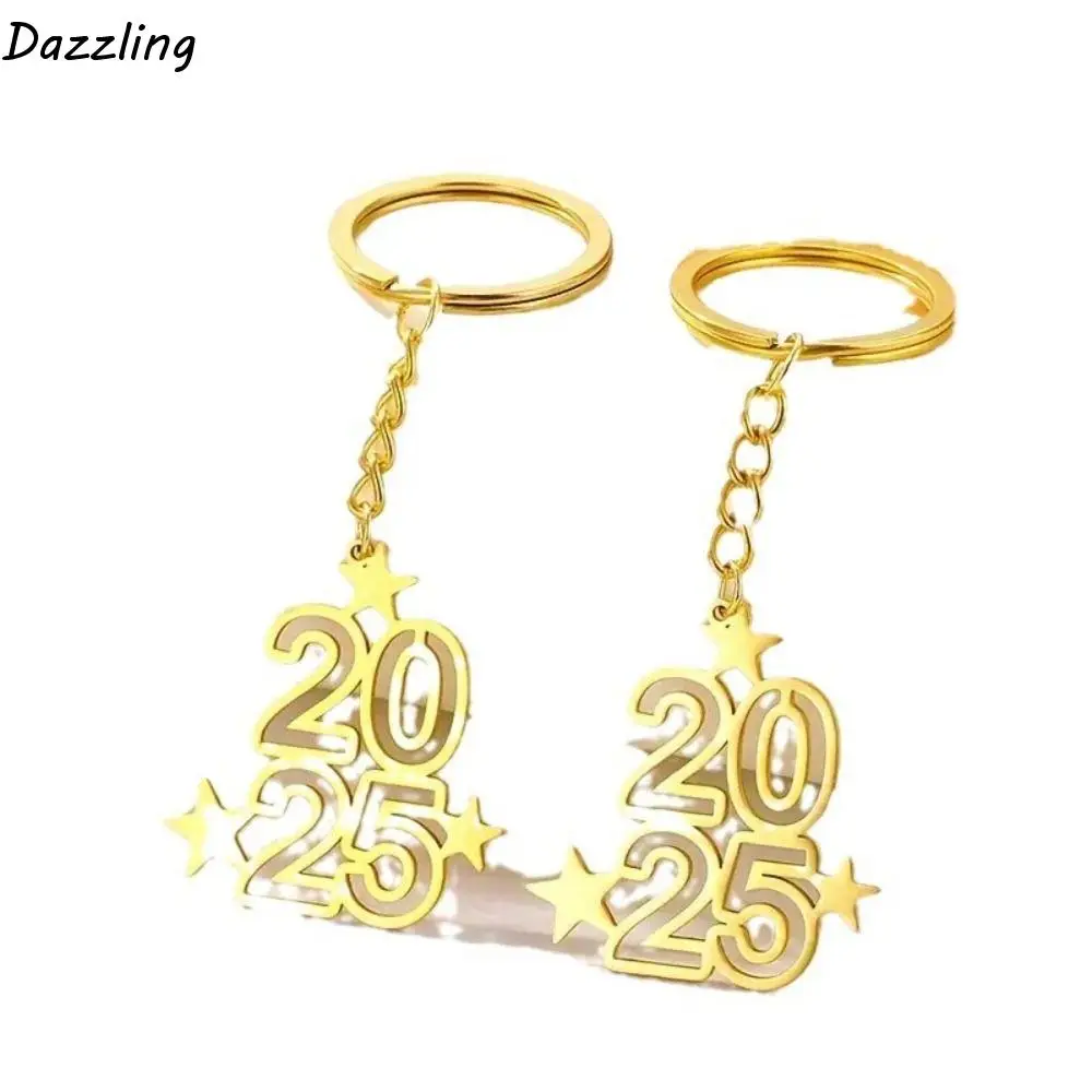 Digital Number 2025 Dangle Keychain Fashion Alloy Geometric Hanging Keychain Hollow Personalized Letter Number Figure Keychain