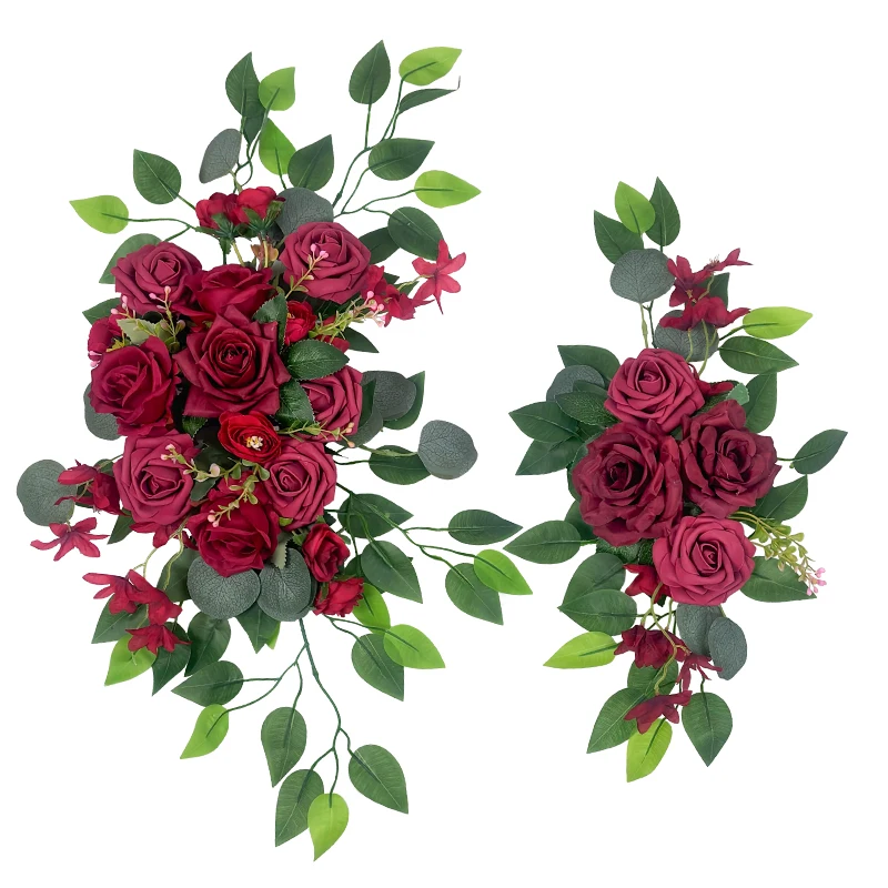 

2pcs Artificial Flower Swag Floral Swag Backdrop Green Leaves Rustic Silk Flowers for Front Door Party Wedding Wall Decoration