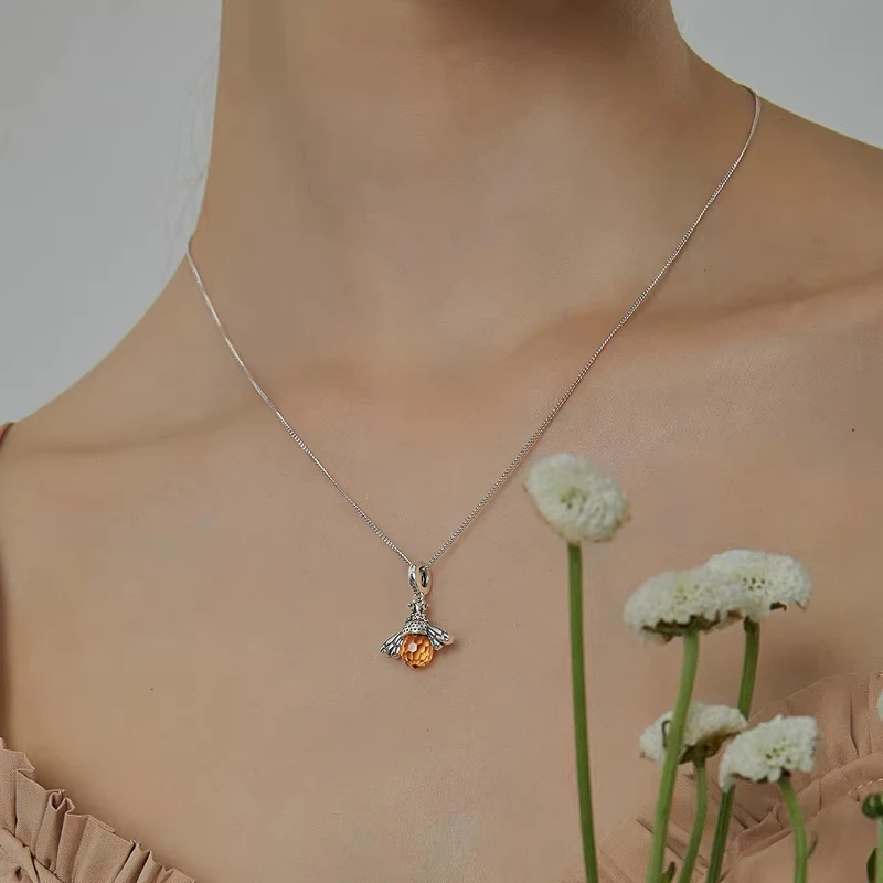 Bamoer 925 Sterling Silber schöne orange Biene Insekten Anhänger Halskette für Frauen 14 Karat vergoldet Schmuck Geburtstags geschenk 2 Farben