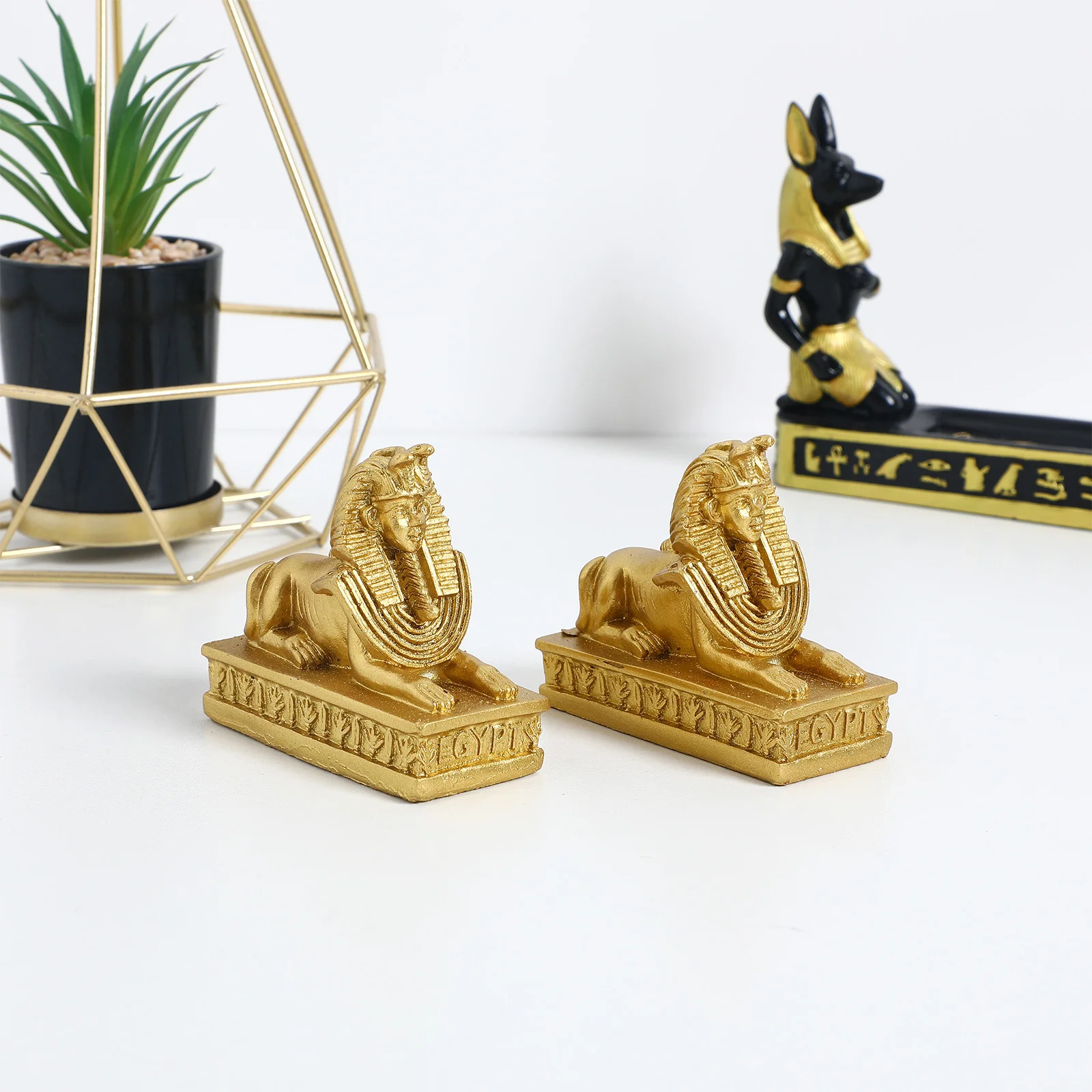 2 Pcs Sphinx Ornament Shop Window Decoration Resin Craft Home Desk Bedside Café Adornment Simulation