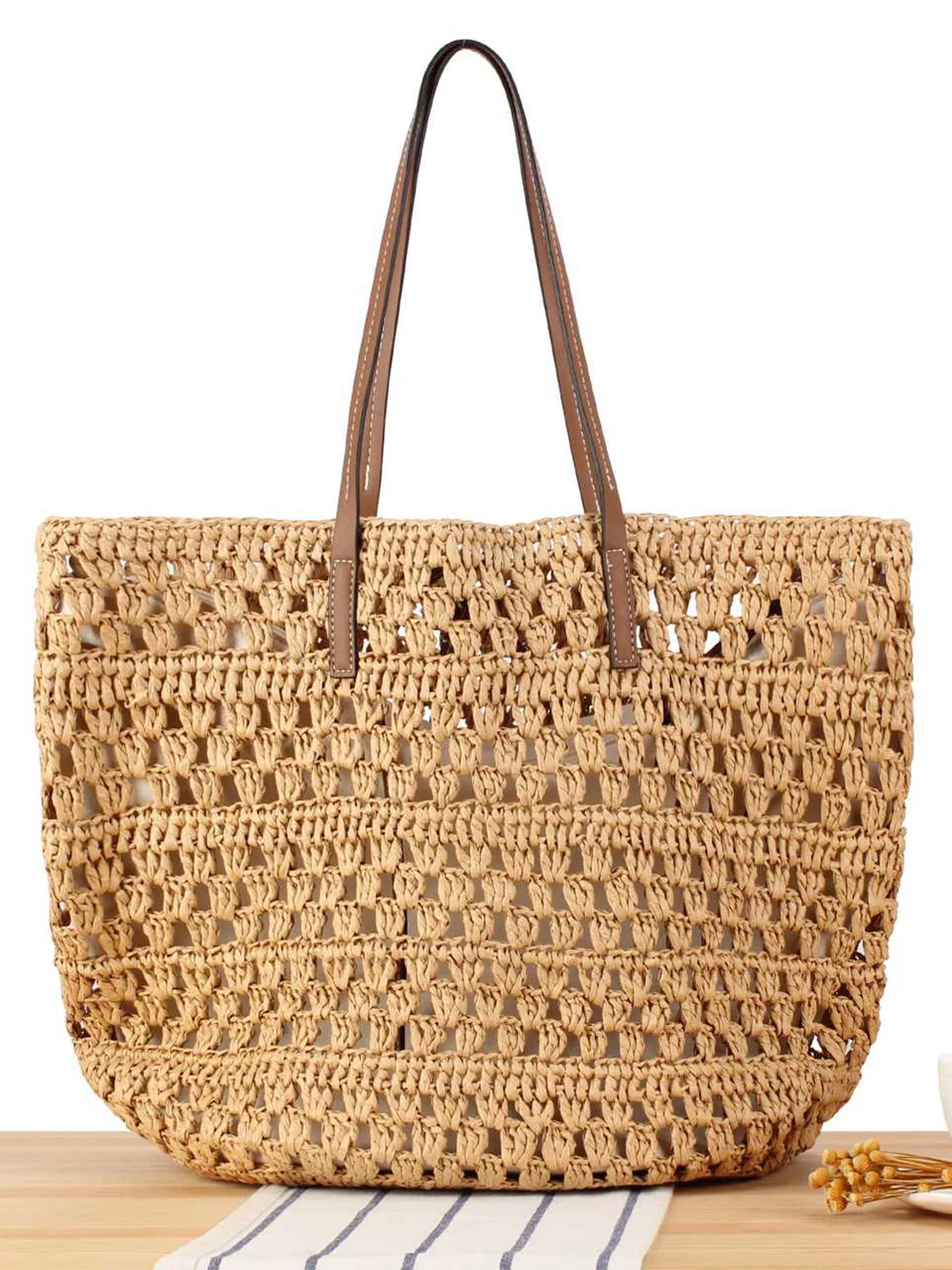 

2025 New Handwoven Large Capaci Casual Commuter Women's Bag Versatile Holiday Beach Vaion oulder Bag Soft PU Leather