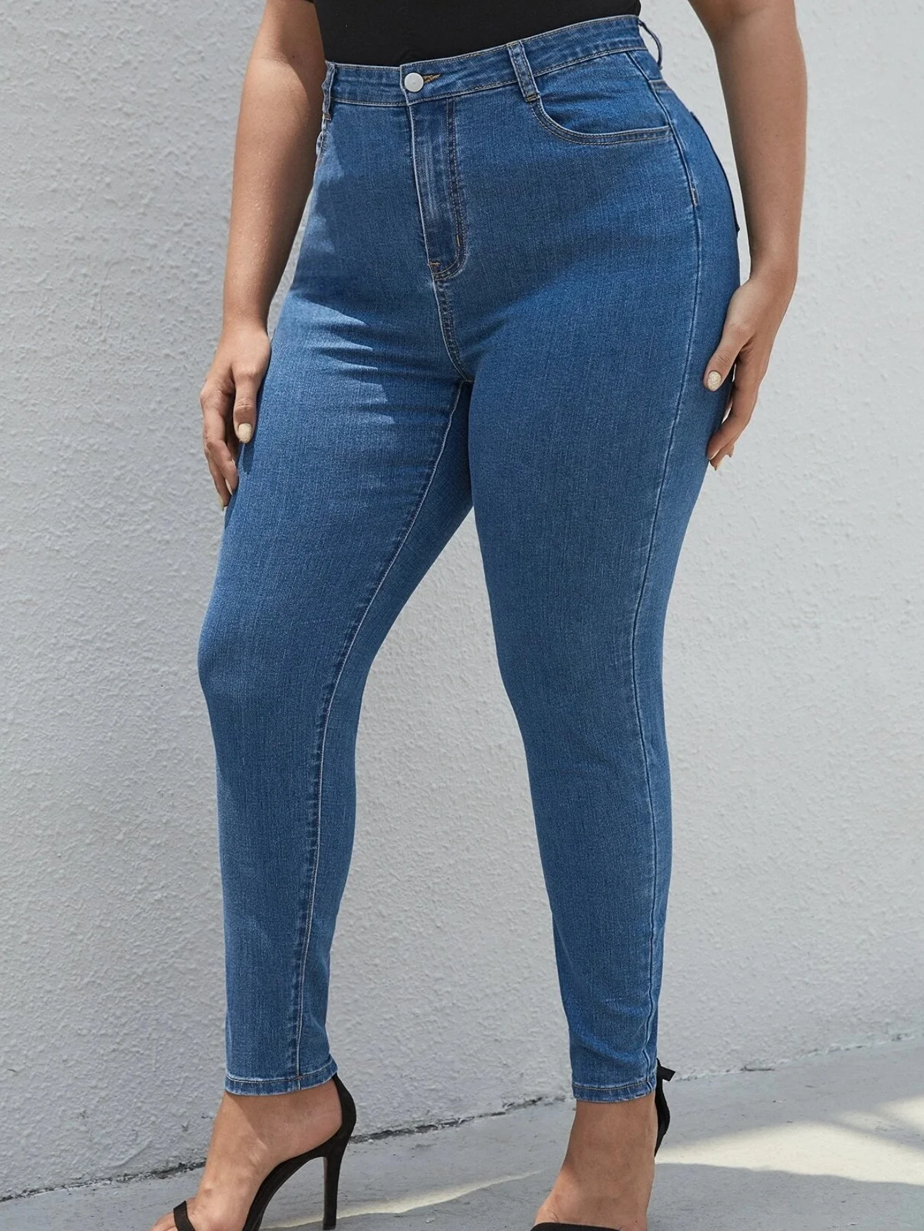 

plus Size High-Waisted Skinny Jeans Stretchy Washed Blue for Women Spring Summer Autumn Fashionable Slim Fit Jeans