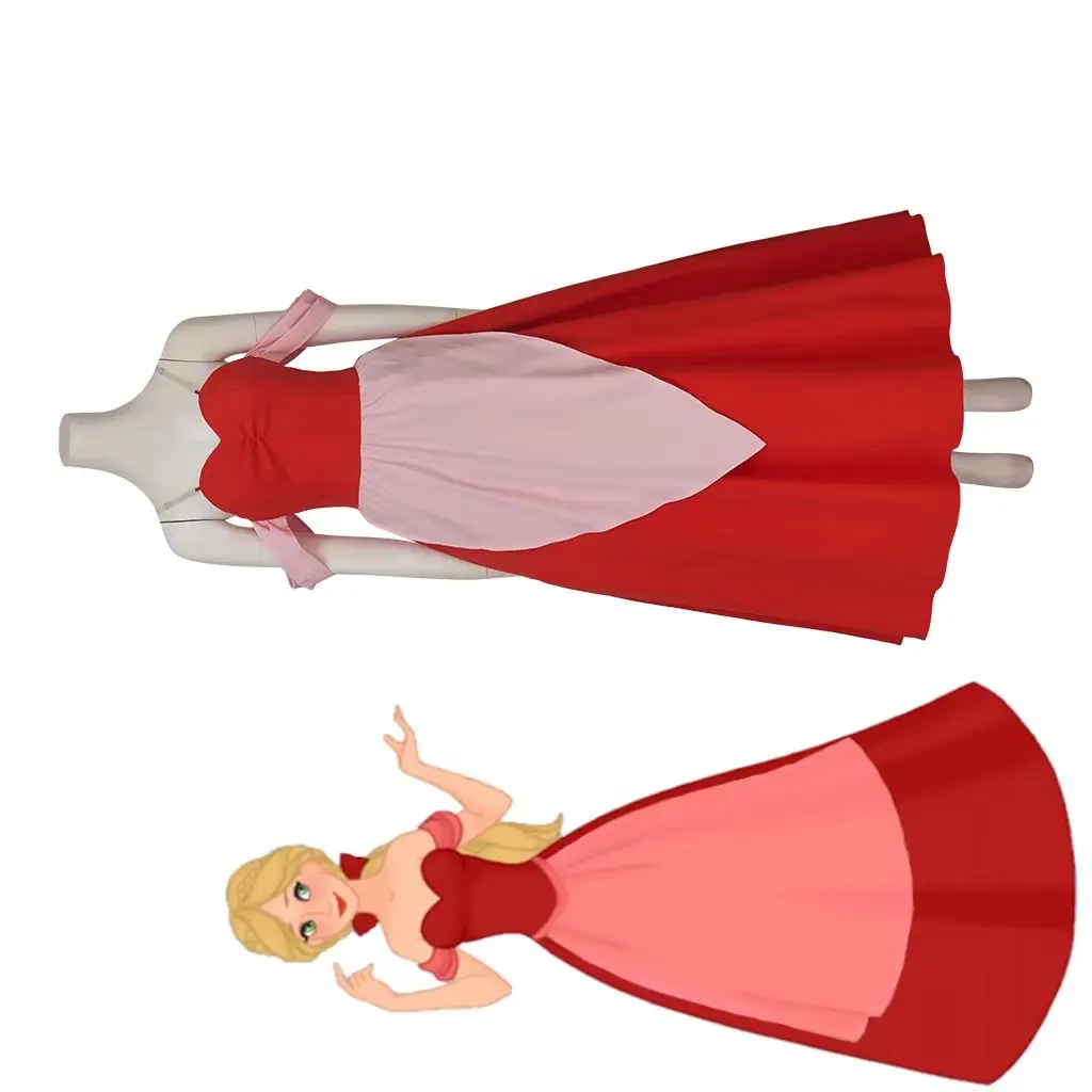 

The Bimbettes Anime Cosplay Claudettee Costume Sexy Women Elegant Red Tube Top Maid Dress Halloween Carnival Party Ball Gown