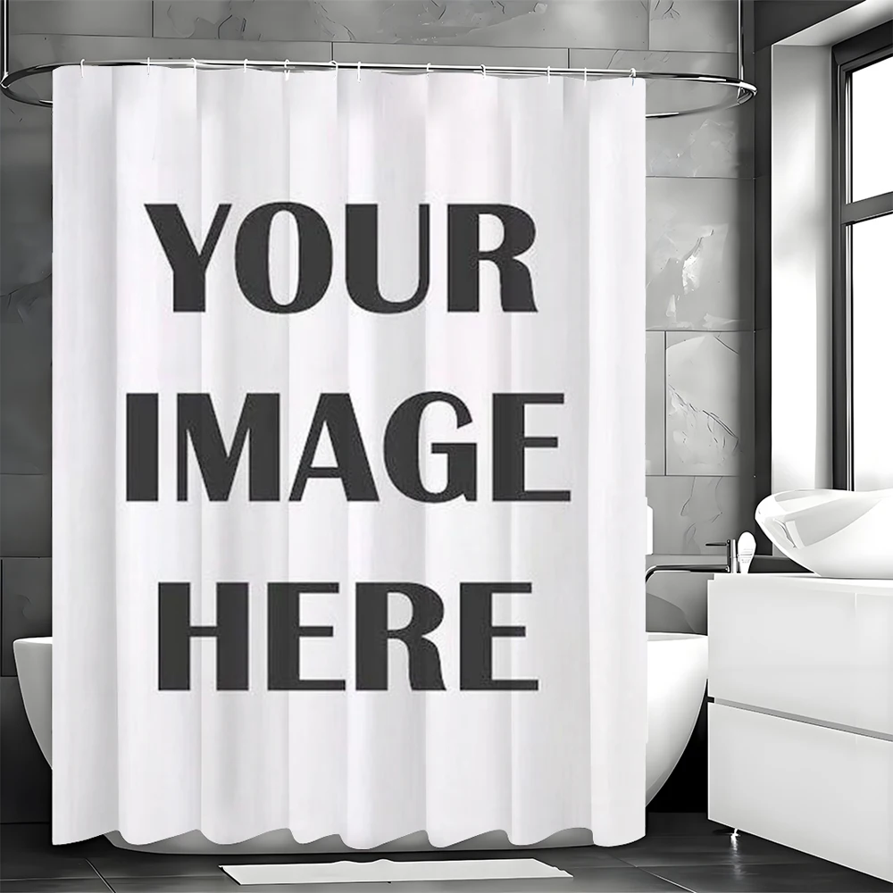 

Custom Photo Shower Curtain - White Background with Text, Waterproof, Modern Style