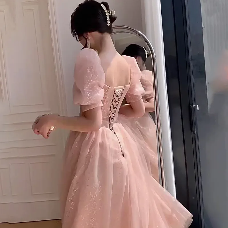 Vestido de tule sem costas feminino, elegante vestido de fada, vestidos luxuosos de princesa quinceanera, vestido de baile brilhante, comprimento do chão