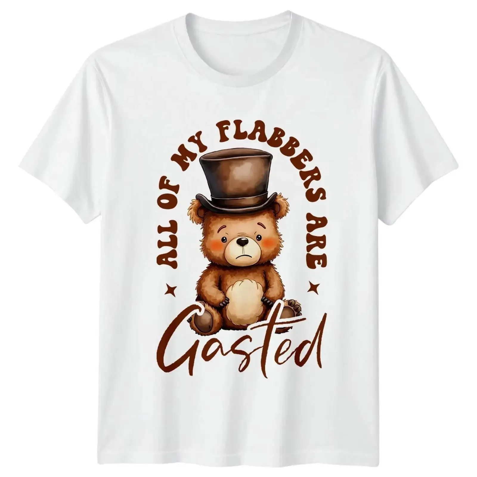 Забавная футболка с графическим принтом All Of My Flabbers Are Gasted Bear Pun, винтажный повседневный топ с эффектом потертости для повседневной носки, универсальный.