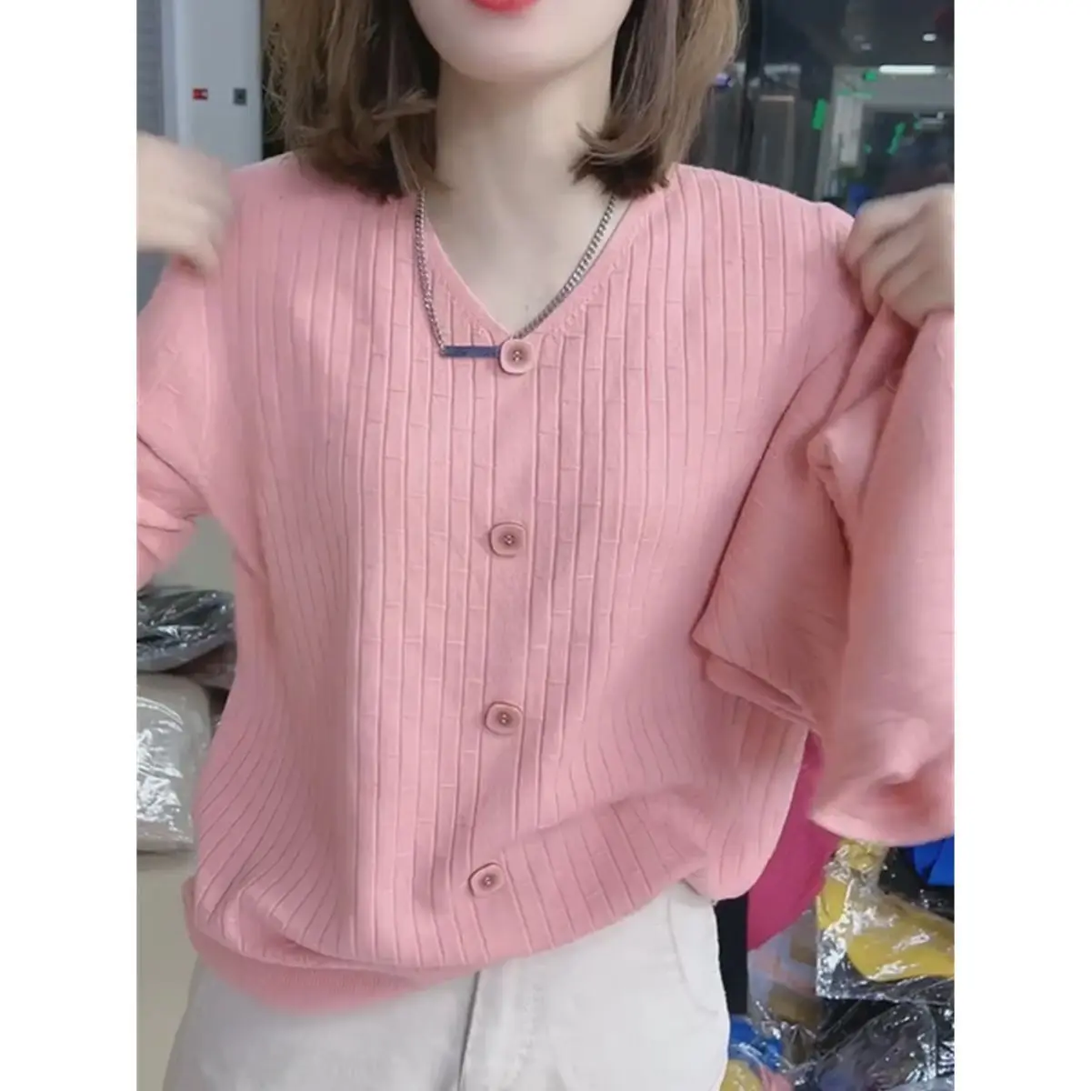 

Свитера Джемперы Кардиганы Женский кардиган Белый для женщин Шерстяной контрастный рабочий с заниженными плечами BF Y2K OL Профессиональный формальный повседневный