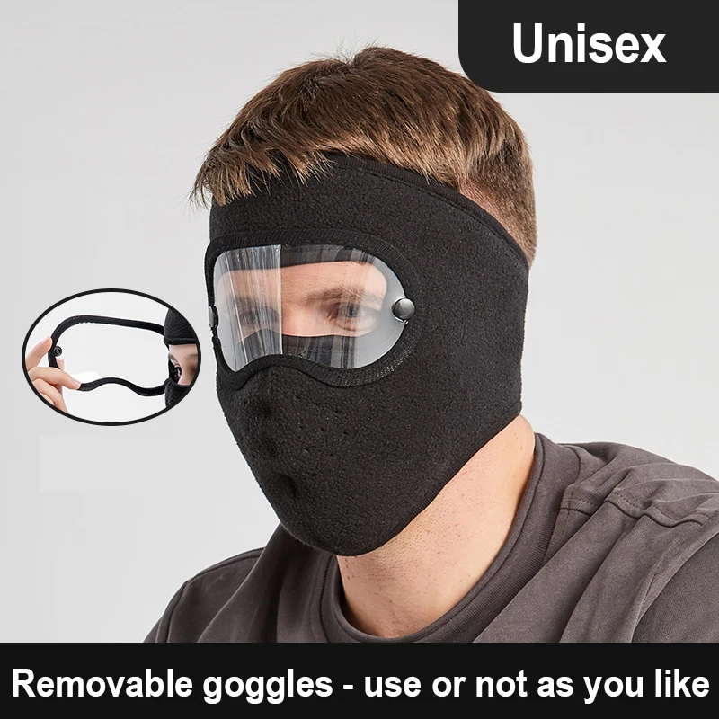 Winter-Gesichtsmaske, Radfahren, warm, abnehmbare Schutzbrille, für Männer und Frauen, Skifahren, Pendeln, winddicht, beschlagfrei, Wandern, Unisex, Gesichtsschutzmaske